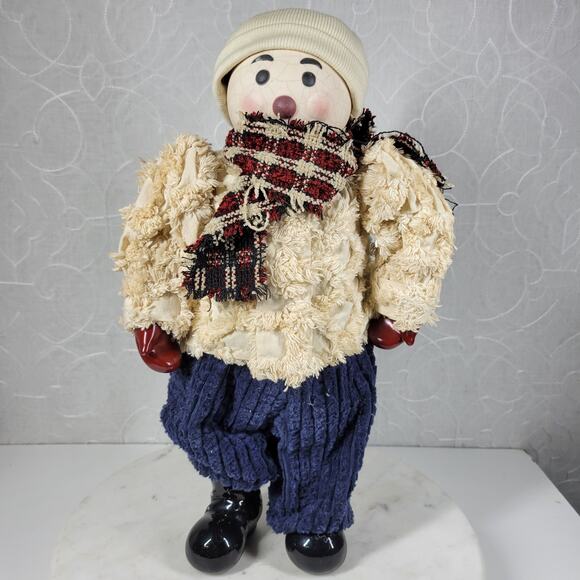 VINTAGE Holiday Snowman 16" White Hand Painted Porcelain Winter Standing Doll - Picture 5 of 14